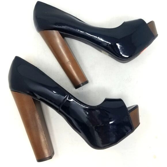 Qupid New Black Platforms Peep Toe Cone Heels Women's Size 7.5 - Picture 1 of 12